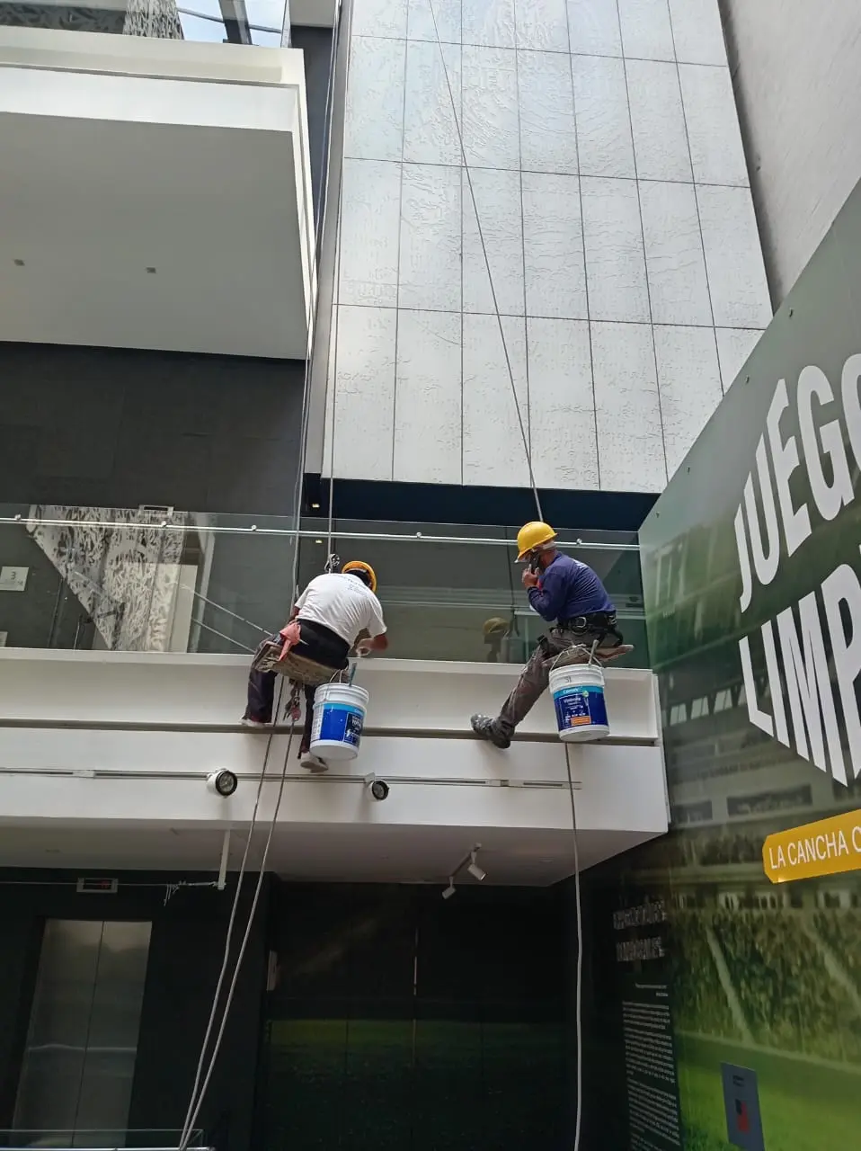 Personal realizando trabajos de limpieza en altura
